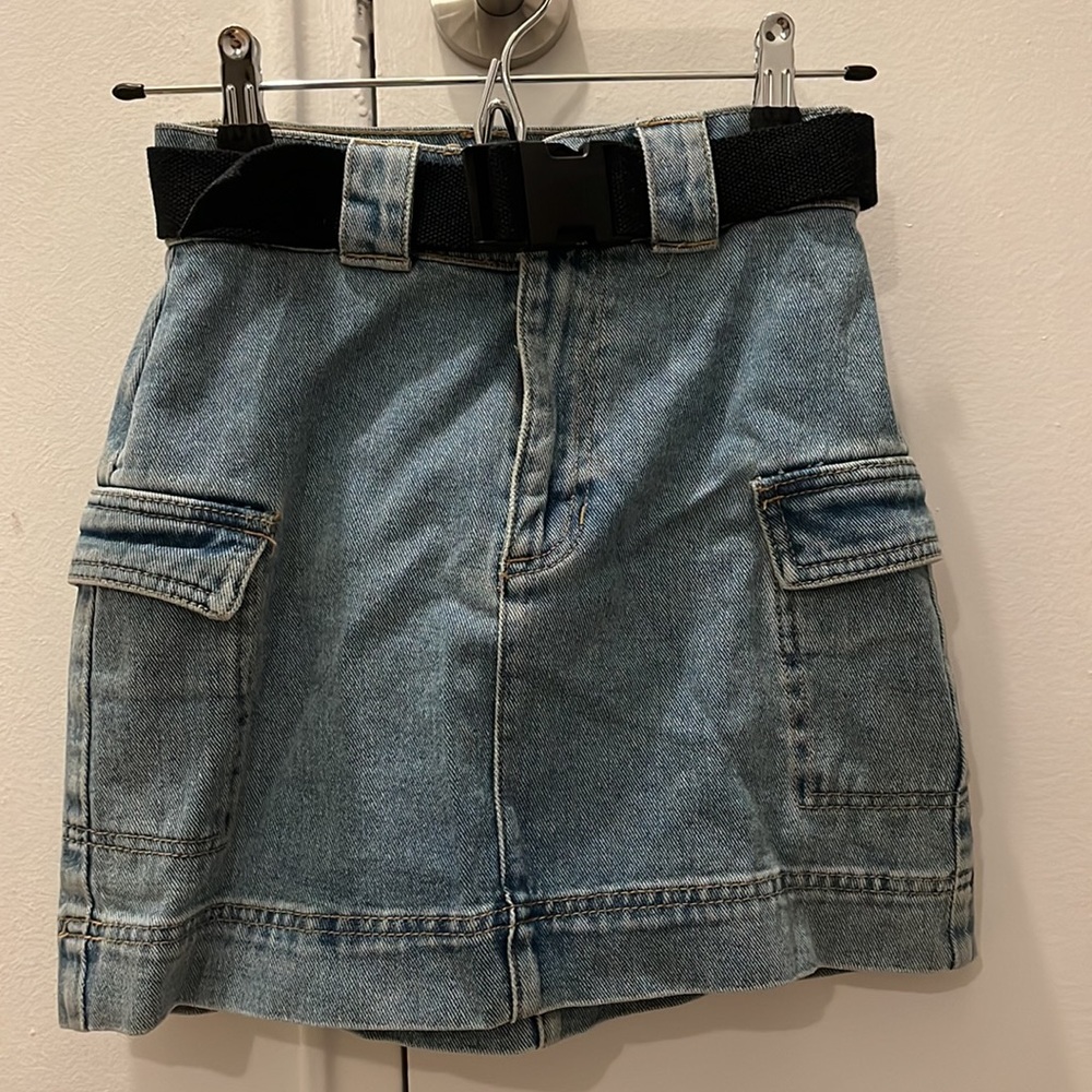 Denim Cargo Mini Skirt